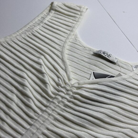 Cache Cropped Ottoman V-Neck Textured Top Ivory/Cream String White Woman's L NWT - Picture 3 of 4